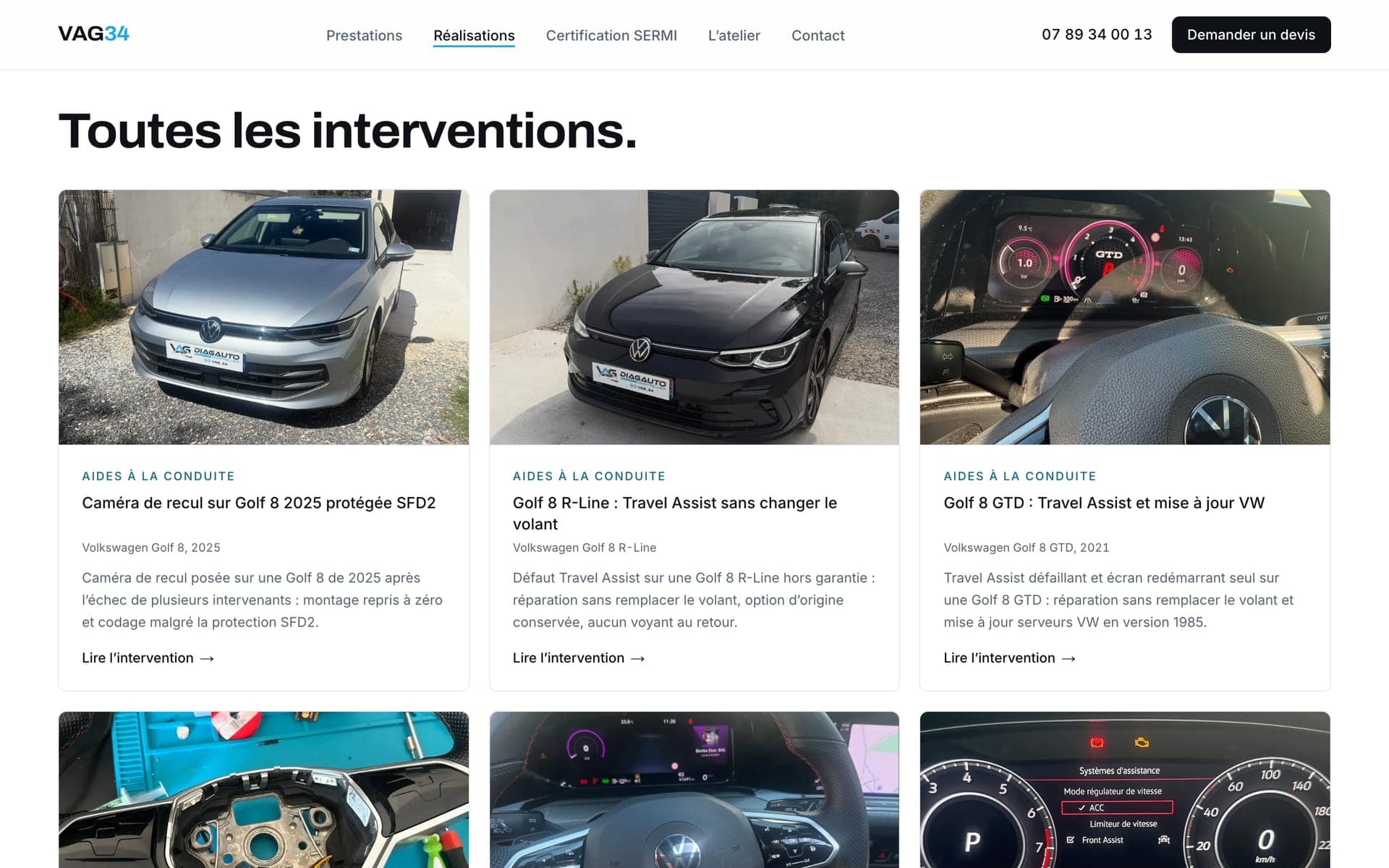 Page Réalisations, grille des chantiers